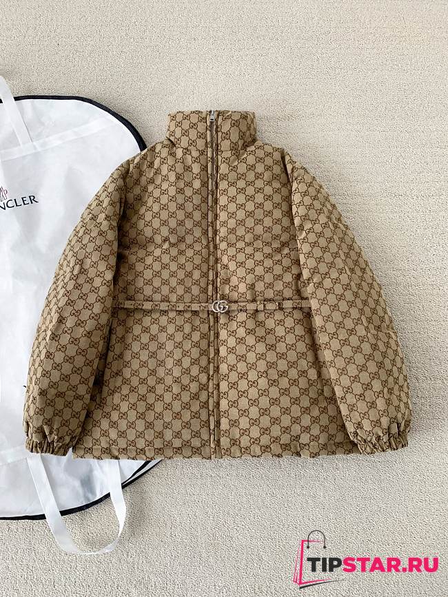 Gucci Jacquard Belt Down Canvas Bomber Jacket - 1