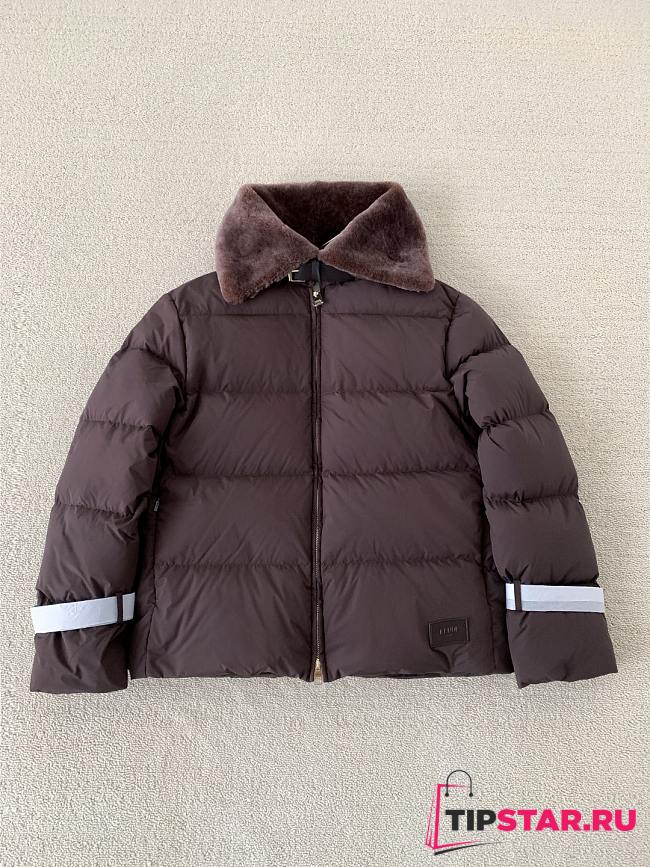 Fendi Wool Collar Ski Down Jacket Burgundy - 1