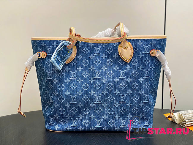 Louis Vuitton Neverfull MM Bag Denim Blue - 1