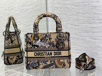 Dior Women Medium Lady D-lite Bag Beige Multicolor