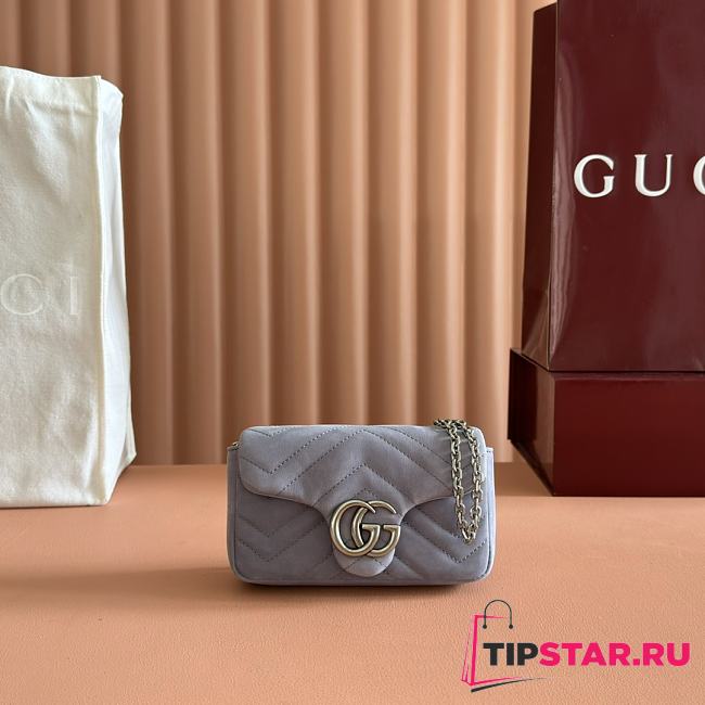 Gucci GG Marmont mini shoulder bag Dusty blue matelassé chevron suede - 1