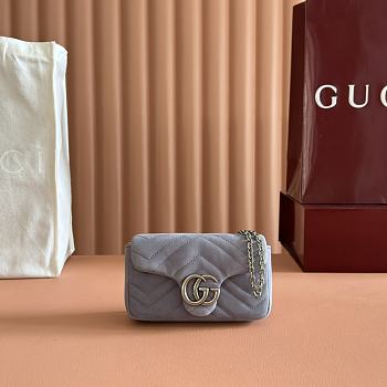 Gucci GG Marmont mini shoulder bag Dusty blue matelassé chevron suede