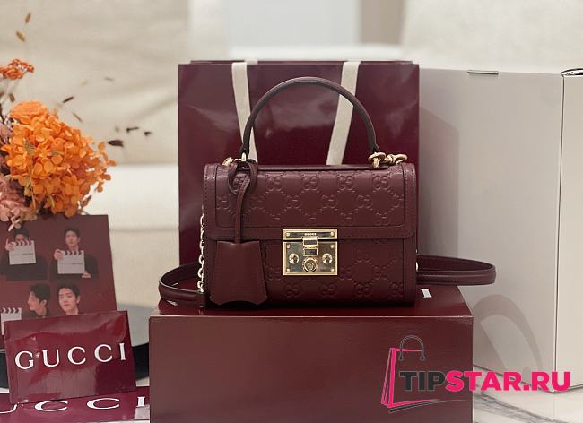 Gucci Padlock small top handle bag Rosso Ancora red GG leather - 1