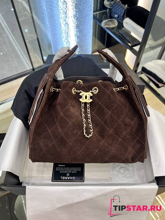 Chanel Small 25 handbag Wool tweed Dark Brown - 1