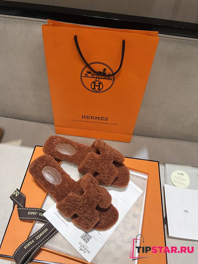 Hermes Fur Orange Silippers 03 - 1