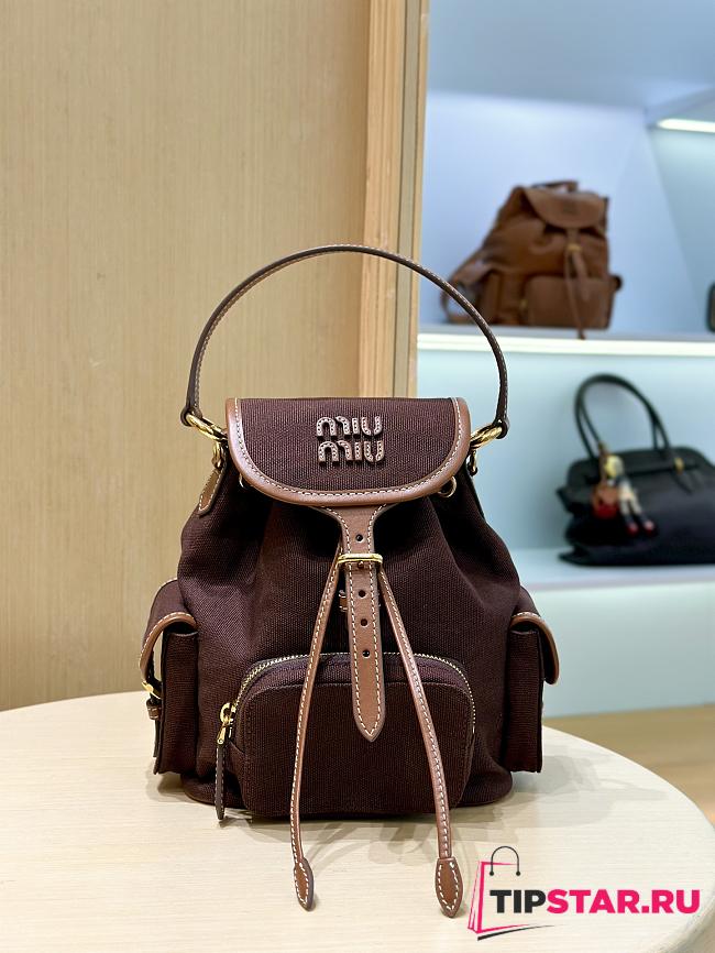 Miumiu Medium Canvas and leather backpack Cocoa Brown/Brandy - 1