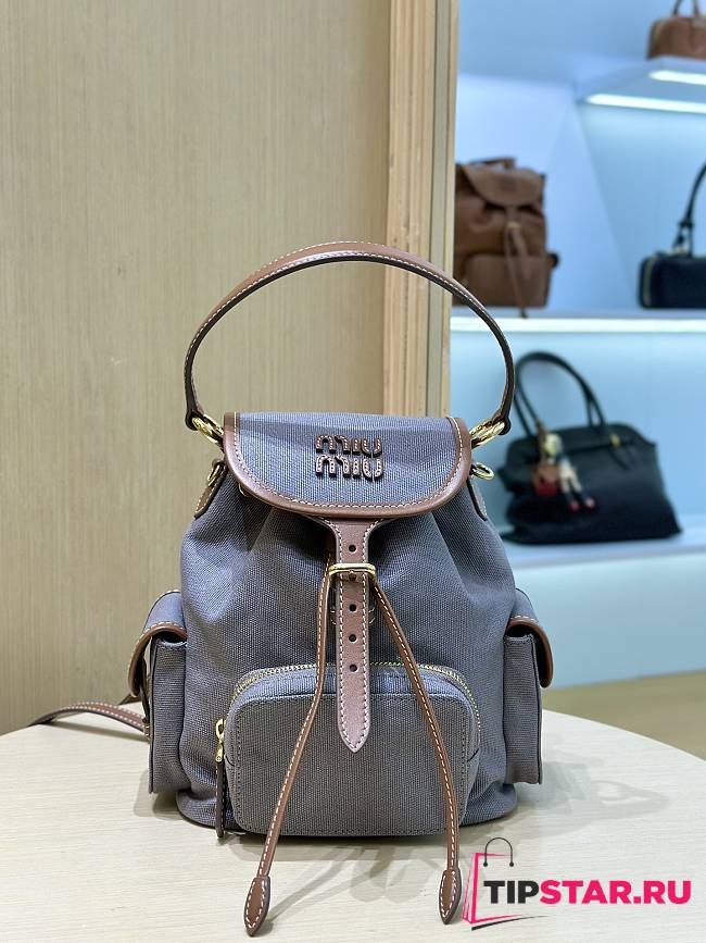 Miumiu Medium Canvas and leather backpack Aluminum/Brandy - 1