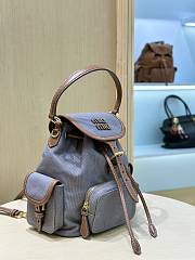 Miumiu Medium Canvas and leather backpack Aluminum/Brandy - 2