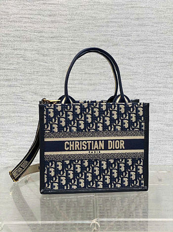 Dior Small Book Tote Blue Dior Oblique Embroidery