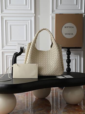 Bottega Veneta Campana intrecciato leather shoulder bag white