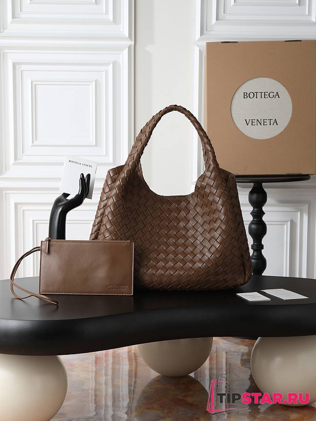 Bottega Veneta Campana intrecciato leather shoulder bag brown - 1