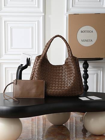 Bottega Veneta Campana intrecciato leather shoulder bag brown