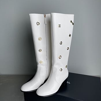 Chanel Double C Slim Fit Boots White