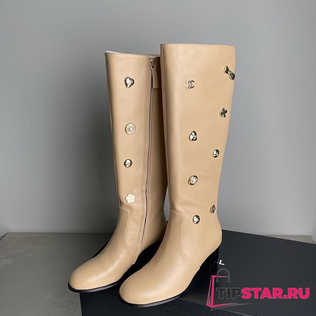 Chanel Double C Slim Fit Boots Beige - 1