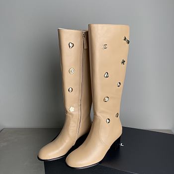 Chanel Double C Slim Fit Boots Beige