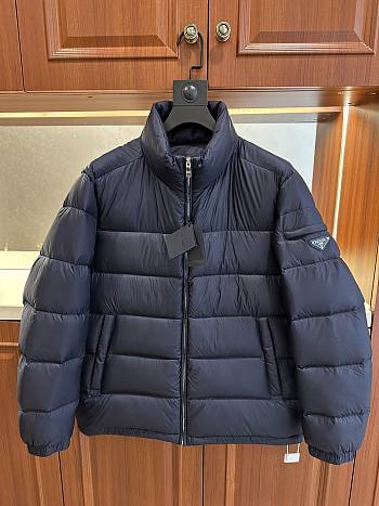 Prada stand-collar down jacket navy blue
