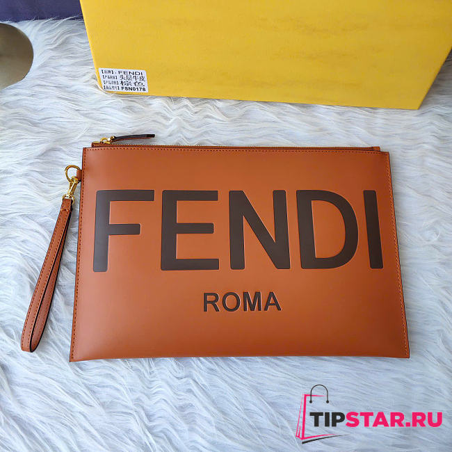 Fendi Brown Leather Wristlet Pouch Bag - 1