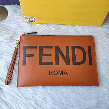 Fendi Brown Leather Wristlet Pouch Bag