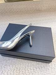 Prada Black Brushed Leather Slingback Pumps Silver - 5