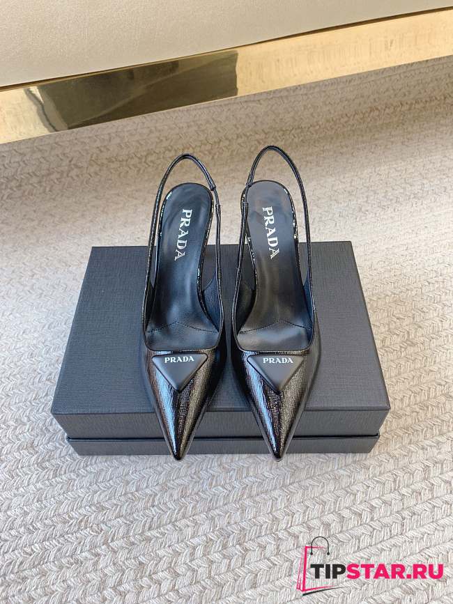 Prada Black Brushed Leather Slingback Pumps Black - 1
