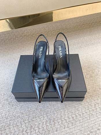 Prada Black Brushed Leather Slingback Pumps Black