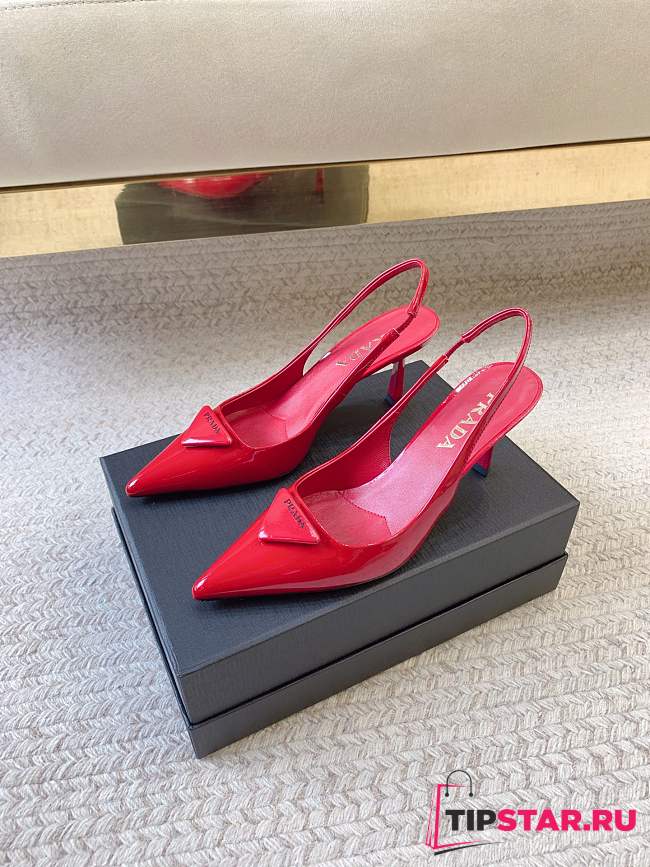 Prada Black Brushed Leather Slingback Pumps Red - 1