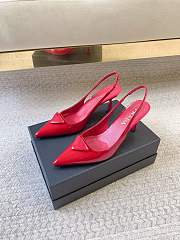 Prada Black Brushed Leather Slingback Pumps Red - 1