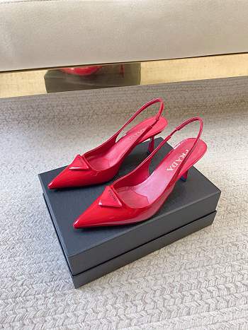 Prada Black Brushed Leather Slingback Pumps Red