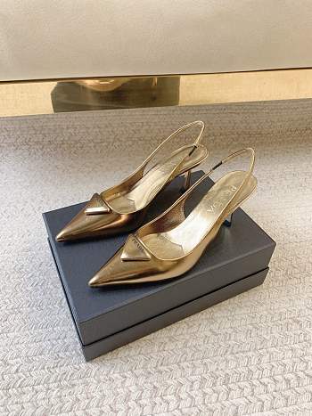 Prada Black Brushed Leather Slingback Pumps Gold