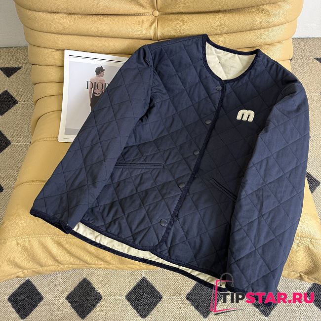 Miumiu Diamond Pattern Cotton-padded Jacket Navy Blue - 1