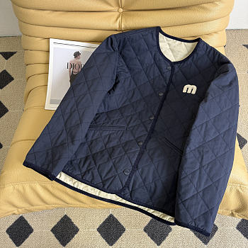Miumiu Diamond Pattern Cotton-padded Jacket Navy Blue