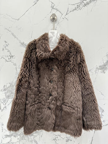 Ysl Tuscan Shearling Coat In Brown