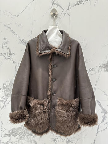 Ysl Leather Jacket In Brown