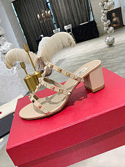 Valentino Rockstud Calfskin Leather Slide Sandal Beige - 2