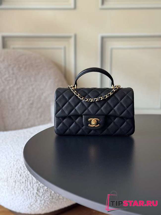 Chanel Caviar Mini Flap Bag With Top Handle (Black) - 1