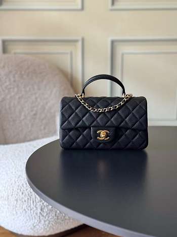 Chanel Caviar Mini Flap Bag With Top Handle (Black)