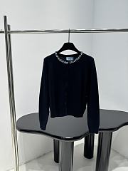 Prada Wool Rhinestone Crew Neck Cardigan Black - 1
