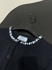 Prada Wool Rhinestone Crew Neck Cardigan Black - 6