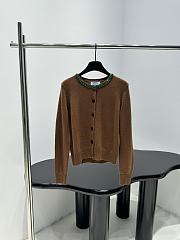 Prada Wool Rhinestone Crew Neck Cardigan Brown - 1