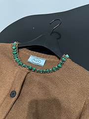 Prada Wool Rhinestone Crew Neck Cardigan Brown - 5