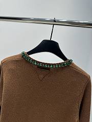 Prada Wool Rhinestone Crew Neck Cardigan Brown - 2