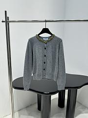 Prada Wool Rhinestone Crew Neck Cardigan Gray - 1