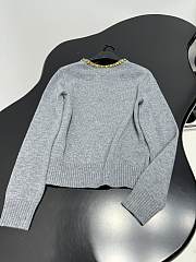 Prada Wool Rhinestone Crew Neck Cardigan Gray - 6