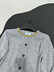 Prada Wool Rhinestone Crew Neck Cardigan Gray - 5