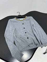 Prada Wool Rhinestone Crew Neck Cardigan Gray - 4
