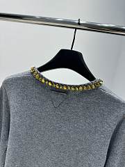 Prada Wool Rhinestone Crew Neck Cardigan Gray - 3