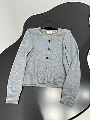 Prada Wool Rhinestone Crew Neck Cardigan Gray - 2