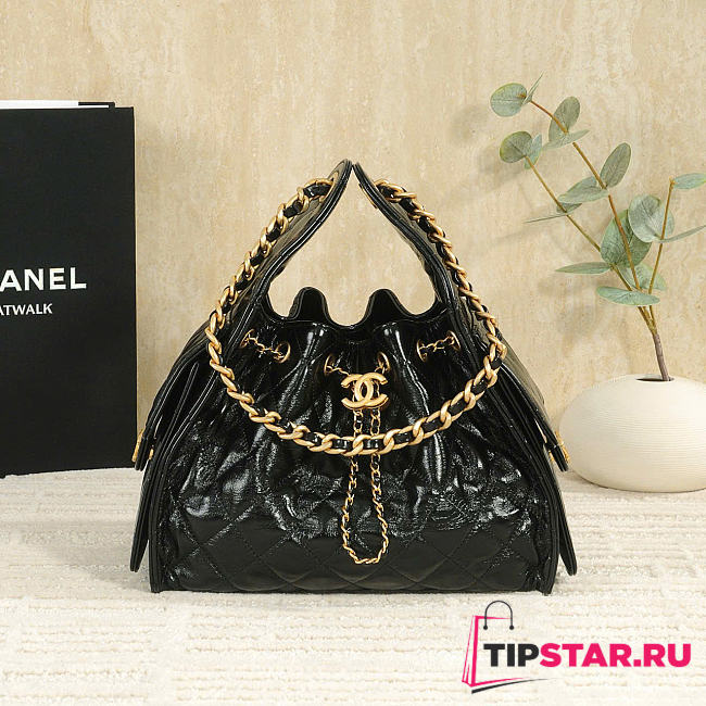 Chanel Small 25 Hobo Bag Black Shiny In Black - 1