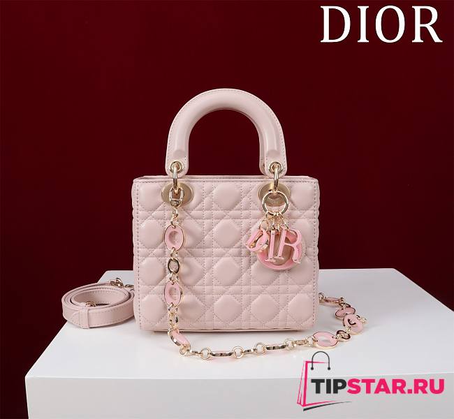 Dior Lady Leather with Velvet In Pink Size 20*16*8cm - 1