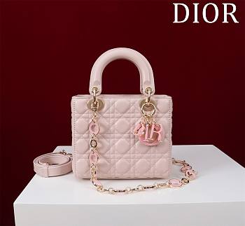 Dior Lady Leather with Velvet In Pink Size 20*16*8cm